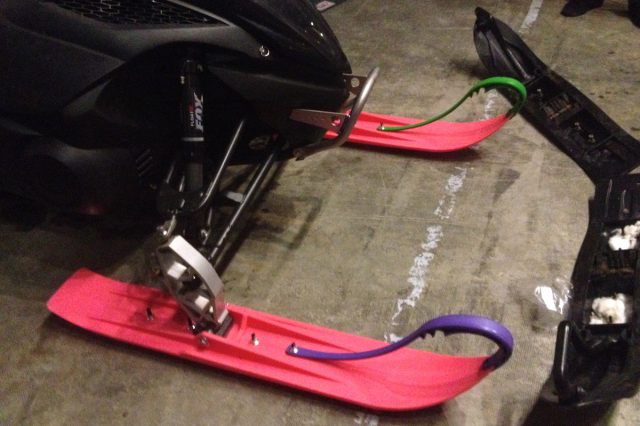 How to (get talked into and) install pink Slydog skis on your sled